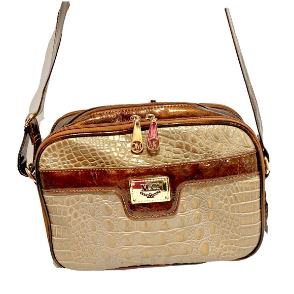 Y2K MC Marc Chantal Purse 2-Tone Moc Croc Textured Patent Crossbody Shoulder Bag - Picture 2 of 12
